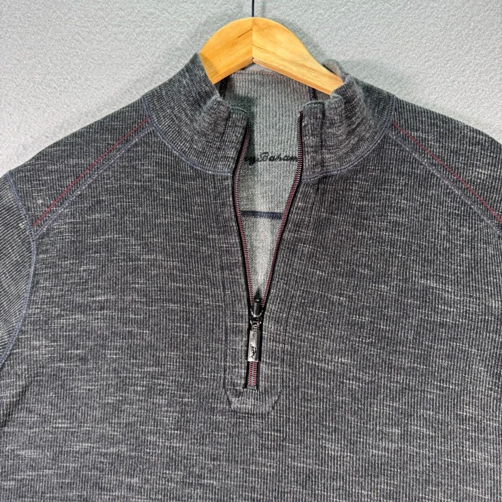 Tommy‎ Bahama Reversible Half Zip Sweater Mens Large Gray Knit Classic Comfort